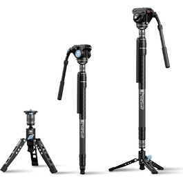 SIRUI Монопод з карбону з швидкою системою | 3-в-1 Модульний монопод, 145 см, 10 кг, для DSLR та відео (SVM-145+VH-10)