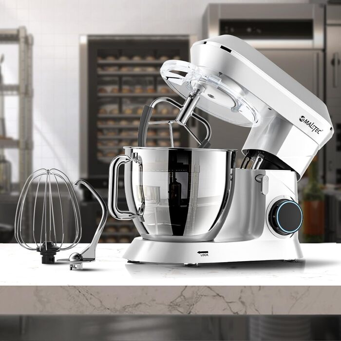 Планетарний міксер MalTecChef 2200 Вт, 6 л, 6 швидкостей, чорний, насадки для замісу тіста, збивання, кухонний комбайн