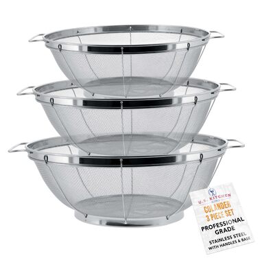 Набір сит з нержавіючої сталі U.S. Kitchen Supply (3 шт) - 27.9 см, 24.1 см, 4 квари, 21.6 см 3 квари - для миття, пропарювання, варіння