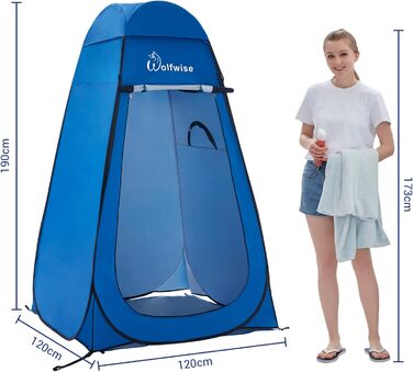 WolfWise Pop-Up Shower Tent with UV Protection - Portable Toilet & Changing Tent for Camping & Outdoor Use - Blue L