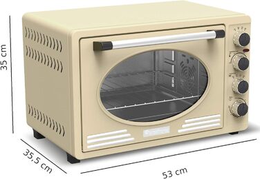 Міні-піч Turbotronic Retro 45л з конвекцією, 2000Вт, бежевий – електрична ретро духовка, гриль, піца-піч