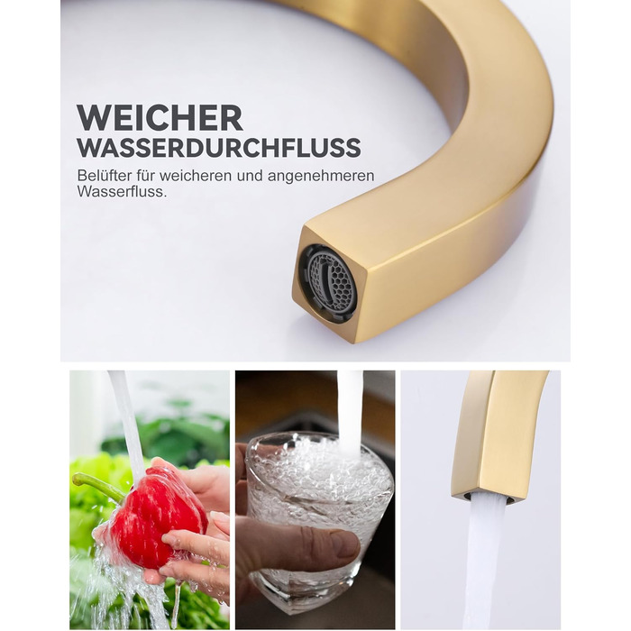 Кран кухонний поворотний 360°, з нержавіючої сталі, для кухні, вантажівки, ванної кімнати (B Gold)