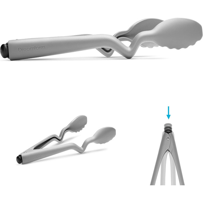Dreamfarm CLONGS Kitchen Tongs | Stainless Steel and Silicone | 23 cm | Tongs for the Kitchen with Closure | For Placing and Resting on Surfaces or the Pan | Dishwasher Safe | Heat Resistant up to 260°C (Gray, 26.7 cm (10.5 inches))