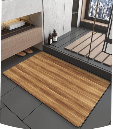 Dai Lufei Bath Mat, Diatomaceous Earth Super Absorbent Shower Mat with Walnut Grain, Non-Slip, Quick-Drying Shower Mat with Rubber Back (50 * 80) Wood Grain 50 x 80 cm