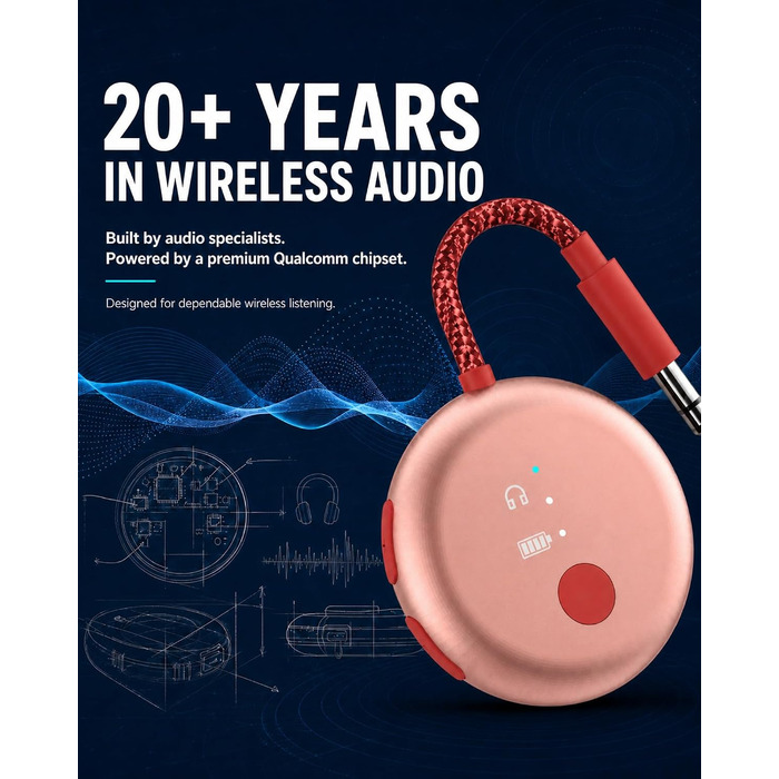 Bluetooth-адаптер для літака Avantree SoundJet R1 для AirPods та бездротових навушників, 25 годин роботи, рожевий
