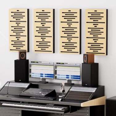 Акустичні панелі TONOR з шпоном під дерево, самоклейні (4 шт, 60x30x4.7 см) для звукоізоляції та декору стін, колір дуб — для вітальні та офісу