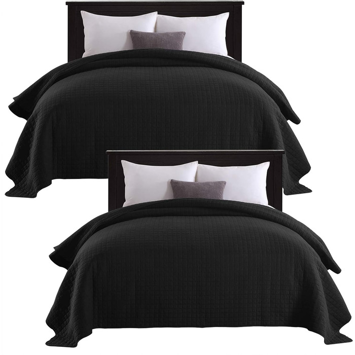 WOLTU Стеганий плед-плед для ліжка 170x210 см, чорний, двосторонній, 360GSM, Patchwork, для двоспального ліжка