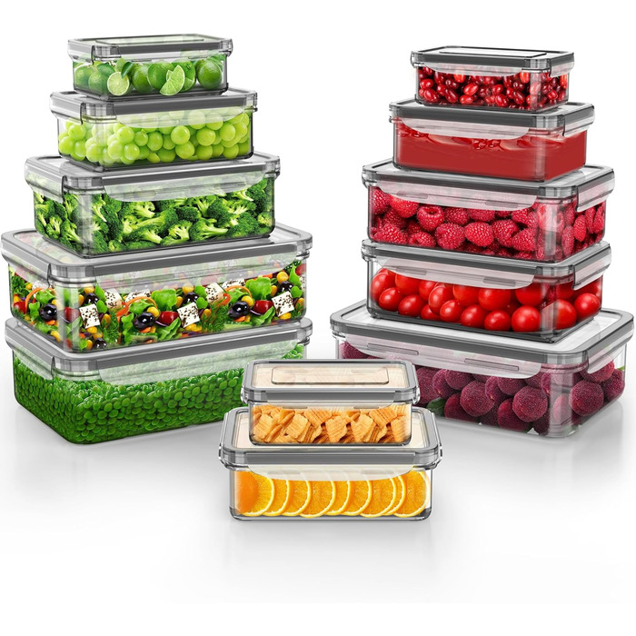 Набір контейнерів для зберігання їжі 12 шт. з кришкою, BPA-Free, для кухні, холодильника, Meal Prep