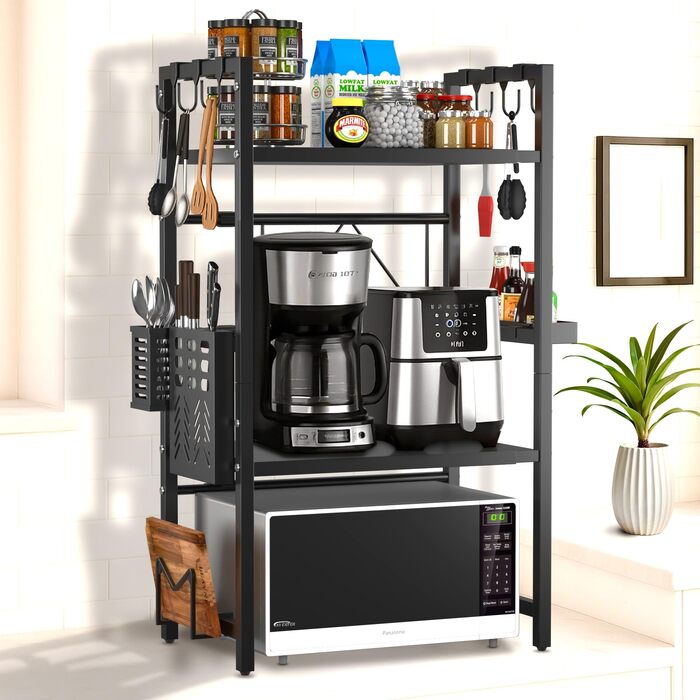Висувна підставка для мікрохвильової печі на 3 яруси – 2 полиці, органайзер для кухонного столу – стійка для аірфрая, тостера та кавоварки