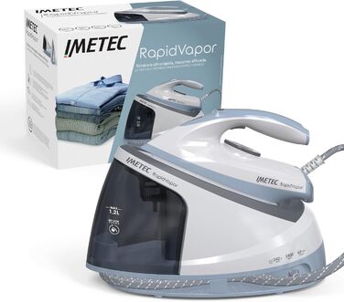 Праска з парогенератором Imetec Rapidvapor Plus: швидкий нагрів, 1.2 л резервуар, підошва Fluid Ceramic, 300 г пара, 5.5 бар тиск