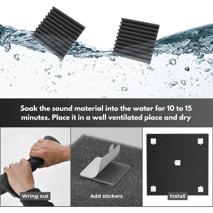 Акустичні панелі для звукоізоляції стін, 48 шт, 30x30x3 см, шумопоглинаючий поролон для студії звукозапису, антрацит (сірий), з клеєм