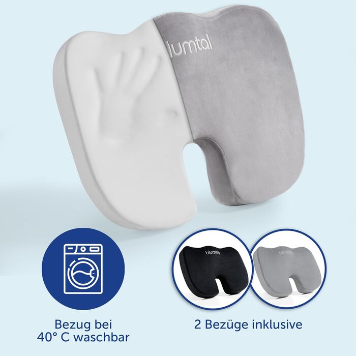 Подушка для сидіння Blumtal® з піною з пам'яті - кельоподібна подушка для підтримки спини - дихаюча подушка для куприка до 90-130 кг - подушка для офісного крісла - підтримуюче сидіння для стільця + 2 знімні чохли (жорстка, 90-130 кг)