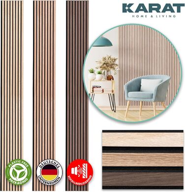 Акустичні настінні панелі KARAT з натурального шпона Білий дуб — декоративна рейкова стіна з дерева та фетру для шумоізоляції та звукопоглинання (275 x 27 см)