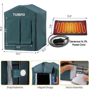 Турбо Будка для собак з підігрівом, ізольована та стійка до погодних умов, підставка з заліза для диких тварин та собак, килимок з підігрівом та 4,5 м шнура, що не гризеться, сертифікована UL, блакитна