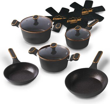 STONELINE 11-Piece Pan and Pot Set, Pot Set with Lids, Induction Cookware Pan, Suitable for All Cooktops, Cookware Set with Non-Stick Coating with Real Stone Particles, Color: Cream
