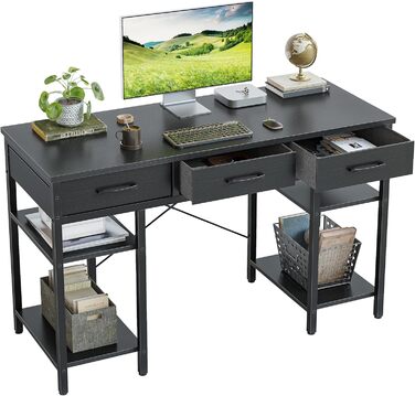 CubiCubi 120x50cm Desk with 3 Drawers & 4 Shelves - Home Office, Computer & Gaming Desk - Black
