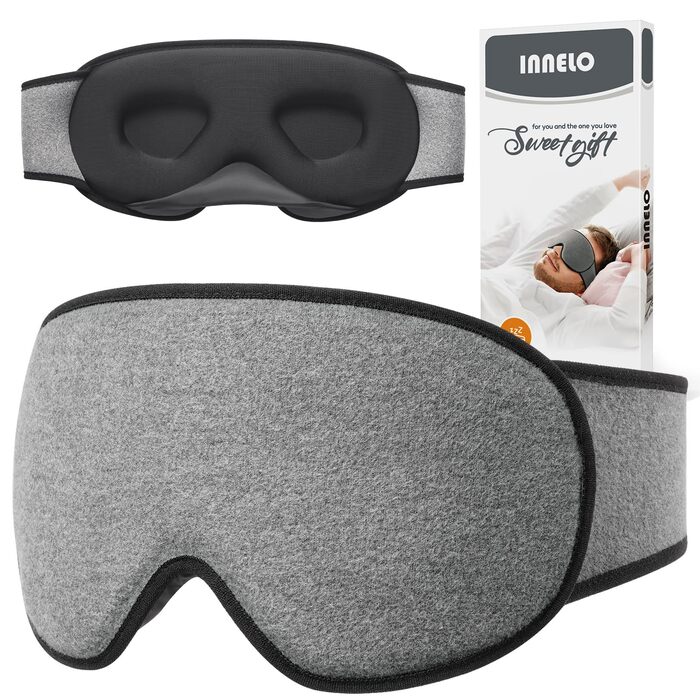Маска для сну INNELO 3D з повним блокуванням світла та захистом слуху, ультрам'яка для чутливих очей, для чоловіків та жінок, сіра