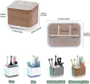 Тримач для зубних щіток електричних з отворами для стоку, дерев'яниста текстура, органайзер для зубних щіток на 4 слоти, легкий у чищенні, для ванної кімнати, коричневий малюнок деревини, середній