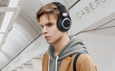 Бездротові навушники LORELEI B-C6 Over-Ear з Bluetooth, 50 годин роботи, складні, легкі, з глибокими басами, мікрофоном та амбушюрами з Memory Foam (Бежево-білий, Space Black)