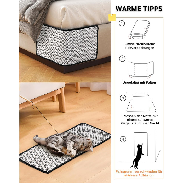 Килимок для кігтів котів JanYoo: захист від подряпин, сизаль, 60x25 см (2 шт.)