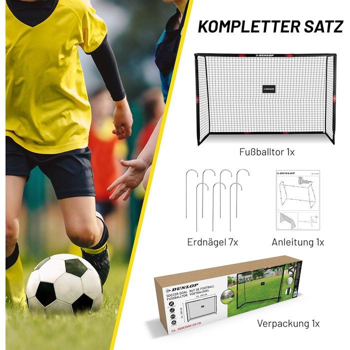 Ворота футбольні Dunlop 240x160x85/120x300x200 см, метал, для тренувань, всі вікові групи, проста збірка (чорний/червоний)