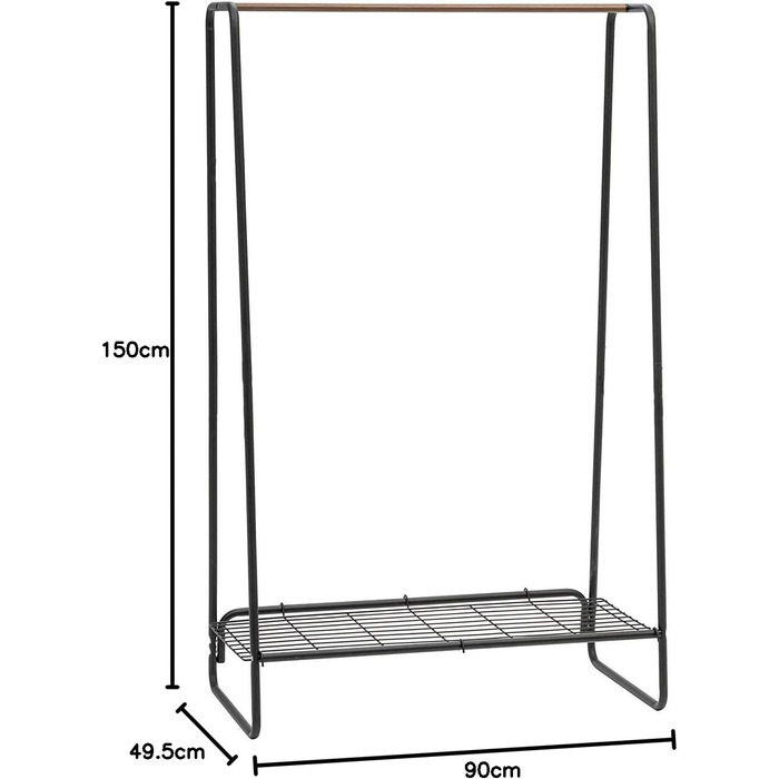 Iris Ohyama Stylish Clothes Rack, Ladder Design, Includes Hooks, Robust Frame, Non-Slip, For Bedroom, Studio, Closet, Space-Saving, Laundry Rack, Easy Assembly, PI-O150 (Black, Large / 1 Grid Shelf)