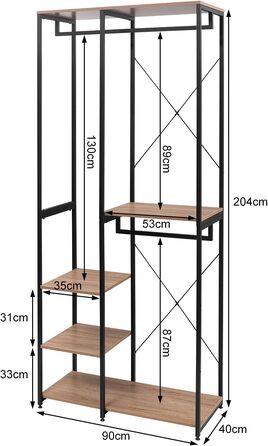 WOLTU Wardrobe/Clothes Rack/Laundry Rack with Shelf, Shoe Rack, Wooden and Steel, Hanging Shelf, White + Light Oak (Black + Light Oak)