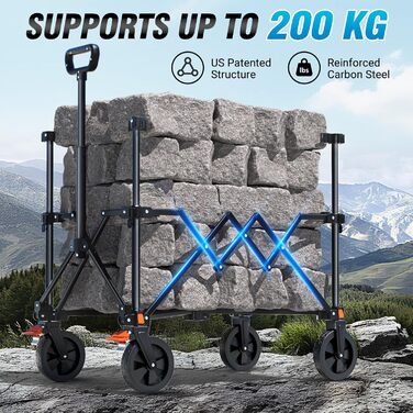 Візок-теліжка Elegear Bollerwagen 200л для пляжу, саду, кемпінгу з гальмами, 2 тримачі для напоїв, 2 бічні кишені, чорний