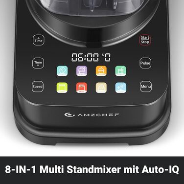 AMZCHEF 8-in-1 Multi Stand Mixer with Auto-IQ | 2000W High-Power Mixer with LCD Touchscreen | 2L Blender with 8 Smart Menus and 10 Speeds for the Kitchen | Black 25.6 x 20.1 x 47.6 cm Black