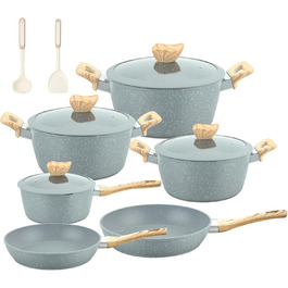 Набір каструль та сковорідок для кухні з гранітним покриттям (12 предметів), антипригарне покриття, PFOA та PFOS Free, для початківців та професіоналів (сірий)