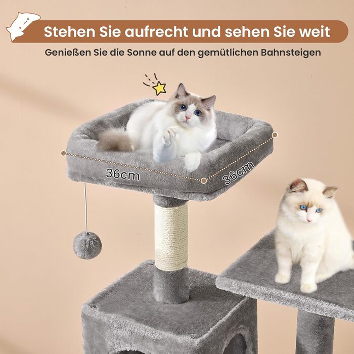 Кігтеточка для котів MSmask велика, багатоповерхова з платформами, гамаком та сизалевими стовпами (світло-сіра)