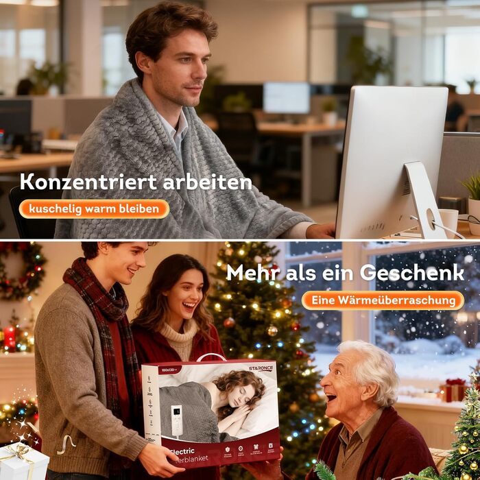 Електрична ковдра StarOnce 160x140 см для двоспального ліжка з 10 рівнями нагріву, автовимкненням, 2 пультами та захистом від перегріву. Можна прати в машині. Білий колір.