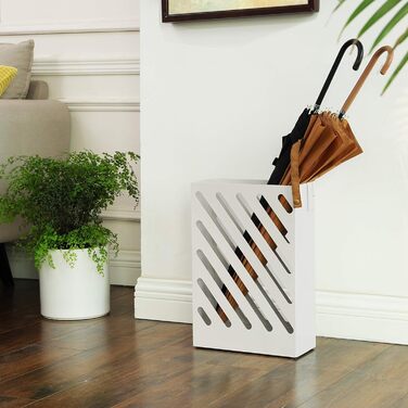 SONGMICS Rectangular Metal Umbrella Stand with Hooks and Water Tray - White LUC03WT