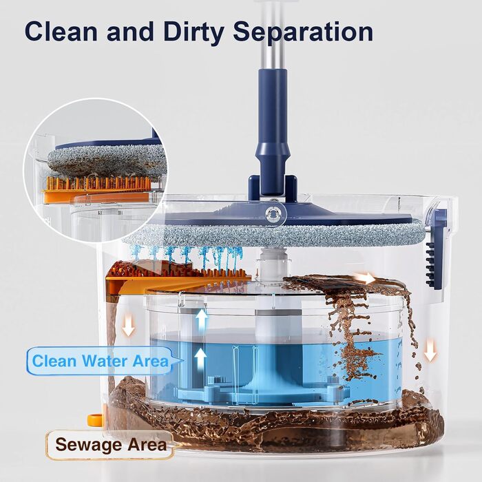 Набір для миття підлоги та вікон Wischmopp з відром, 2-в-1, 132 см, система з 2 камер, 4 мікрофібрових насадки