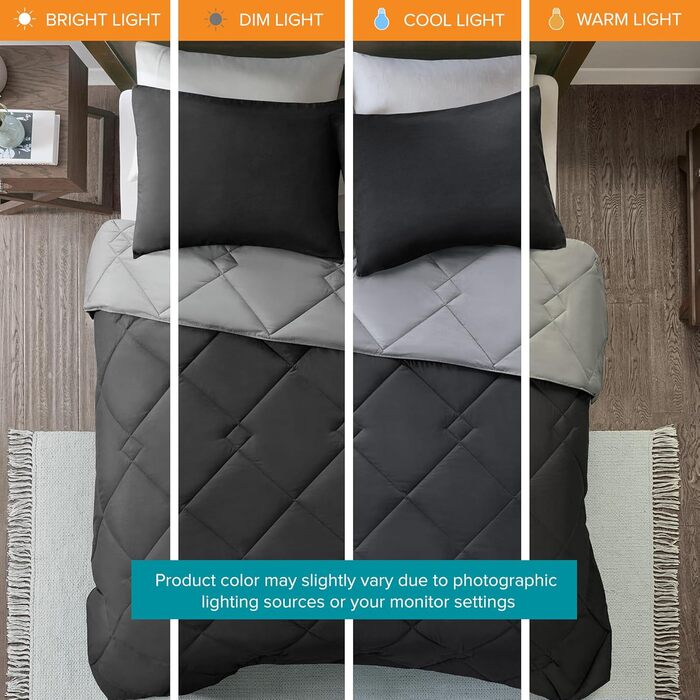 Комплект постільної білизни Comfort Spaces Vixie з декор. стеганим малюнком, чорно-сірий, Twin/Twin XL