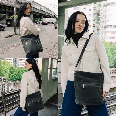 Сумка через плече Berliner Bags Siena Vintage з натуральної шкіри, сіра. Жіноча сумка-месенджер