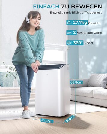 Мобільний кондиціонер 9000 BTU з вихідним шлангом | 4-в-1 | Тиха робота <48 dB | Digital display + пульт | Комплект для встановлення у вікно | Таймер 24h | Для приміщень до 25 м² (12000 BTU)