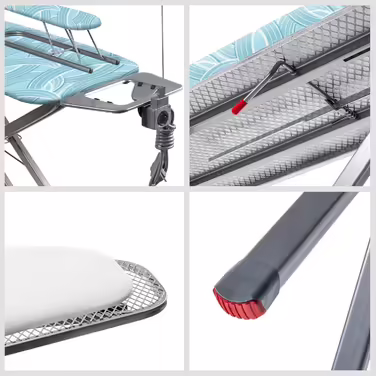 KADAX Ironing Board with Built-in Extension Cord, Folding Ironing Table with Cable Holder, Steam Ironing Table with Extendable Clothes Rack (Mint)