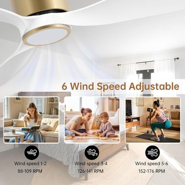 Ovlaim Стеля-вентилятор з підсвічуванням та пультом дистанційного керування, Smart вентилятор, зимовий режим, DC мотор, сумісний з Alexa/Google Home, 142 см (кришка, біле золото)