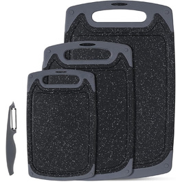 Набір обробних дощок для кухні з неслизькими ніжками та канавкою для соку, BPA-free, чорний