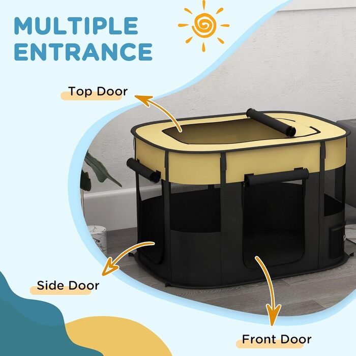 Клітка для собак PawHut, переносна, складана, жовта, 94 x 74 x 60 см