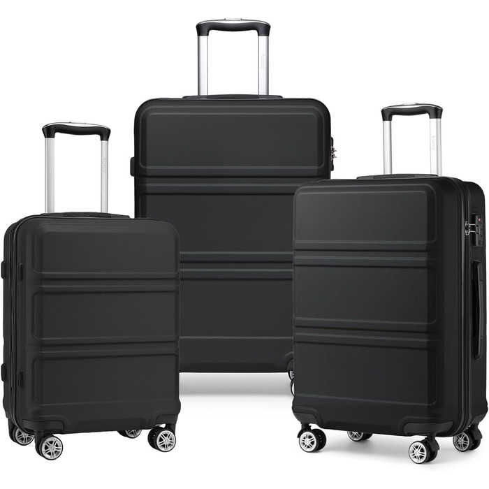 KONO Валіза-роликовий багаж середнього розміру 24 дюйми, ABS, з TSA-замком, 4 колеса, 65×44×25.5 см, Кремово-білий (Чорний, 3-частинний набір)