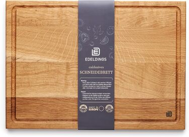Cutting and Serving Board made of high-quality oak, 35 x 25 cm in size with juice groove | Antibacterial kitchen board from Europe | Serving board, breakfast board, solid wood board