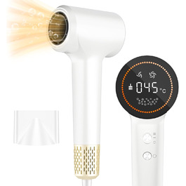 Фен для волосся з плазмою та безщітковим мотором 110 000 об/хв - швидке сушіння, тиха робота, з магнітною насадкою, для дому та подорожей (темно-сірий)