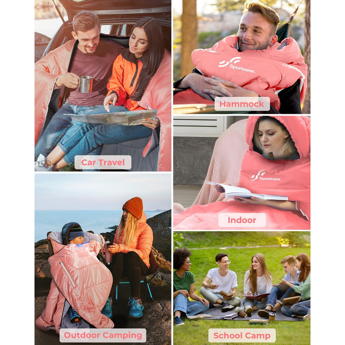 3-4 Season Sleeping Bag - Waterproof & Lightweight Sleeping Bag for Camping, Travel & Outdoor Activities - Adult Size (Pink)