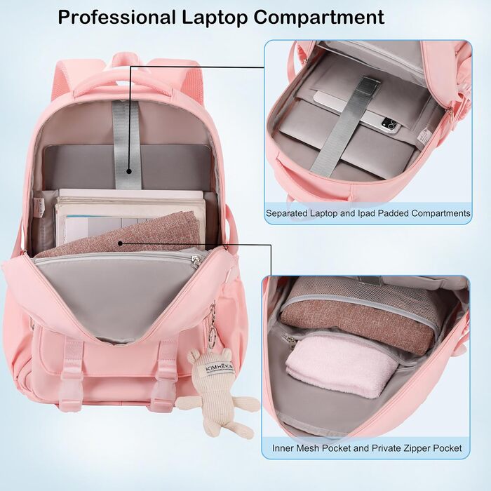 Стильний рюкзак для підлітка, дівчини, студентки: великий, 39.6 см (15.6 дюймів), антикрадійний, рожевий (L)