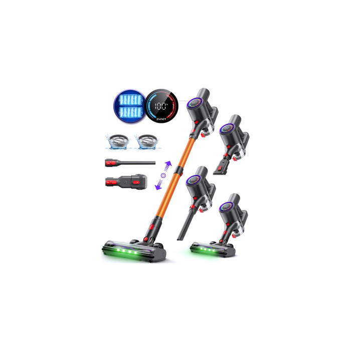 Бездротовий акумуляторний пилосос DP2 з подвійним акумулятором, 45KPa, 60 хвилин роботи, 500W, LED-дисплей, телескопічна труба, вертикальне зберігання, світло GreenEye, ідеальний для шерсті тварин/килимів/твердих підлог, золотий