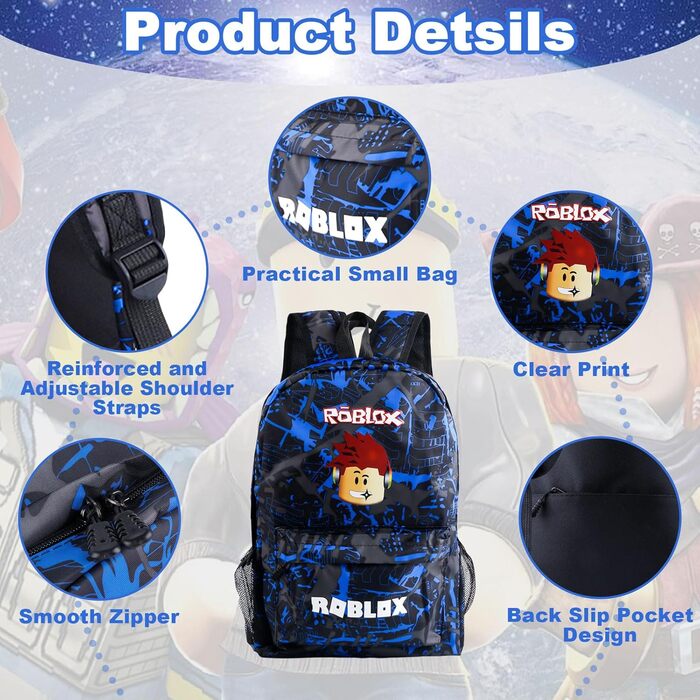 Дитячий рюкзак YumCute Ro-blx з друком, велика місткість, для школи та подорожей, для дітей 10 років, з мультфільмом