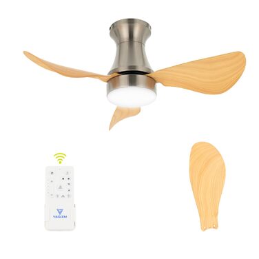 Стеляний вентилятор з підсвіткою для спальні: 76 см, тихий вентилятор з пультом дистанційного керування для вітальні - DC мотор, крила з імітацією натурального дерева, таймер, VV (під деревом, 3)
