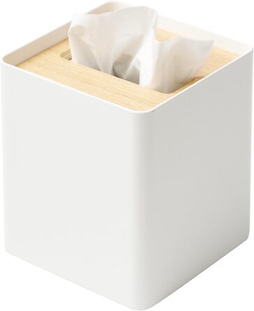 Yamazaki 5180 RIN Tissue Case Square, White, Steel/Wood, 13 x 13 x 15.5 cm
